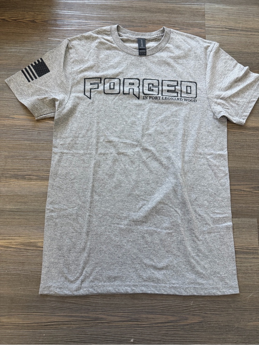 Gildan Light Gray Graphic Crew Neck Tee with Black Print